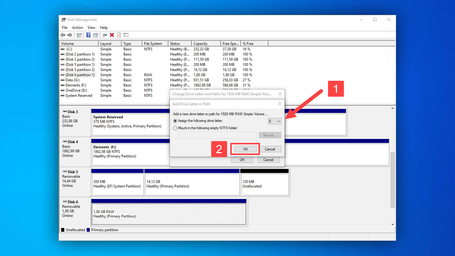 disk management assign letter