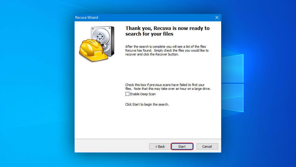start scan Recuva
