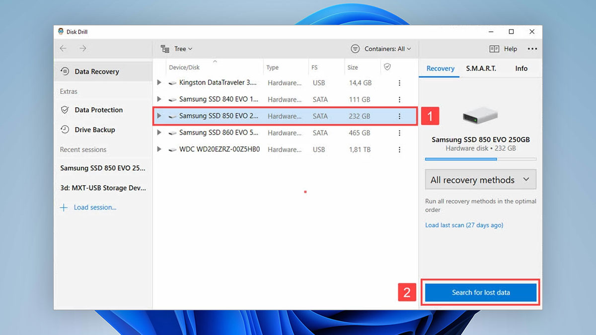 disk drill main screen disk select