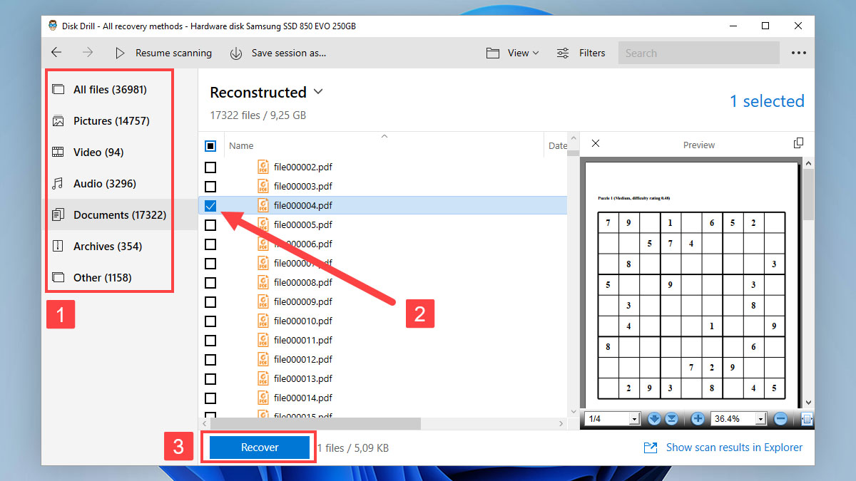 disk drill file select