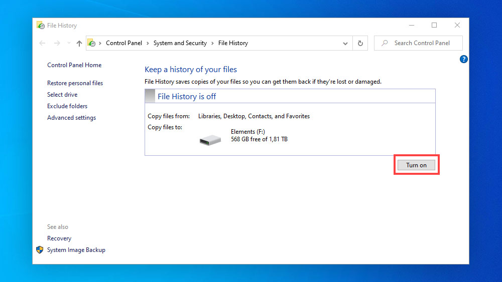 file history turn on