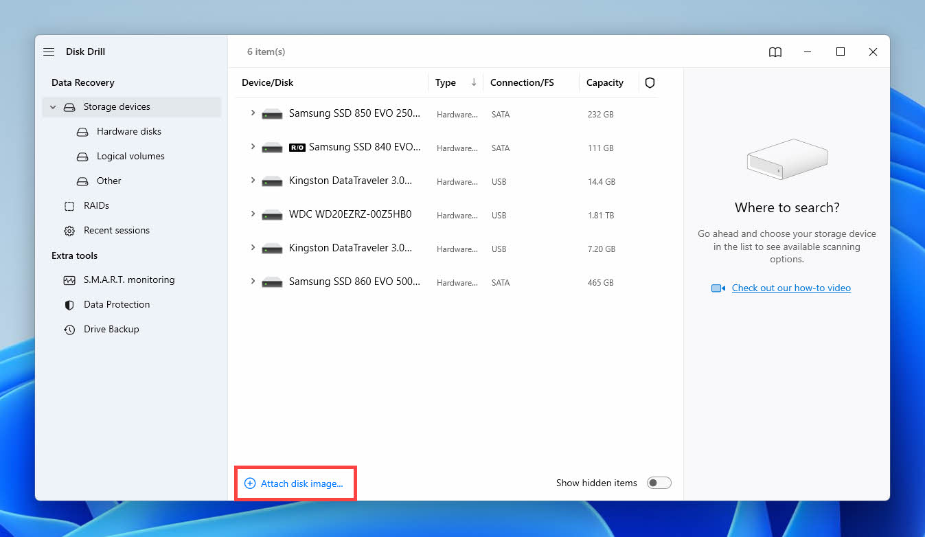 disk drill attach disk image