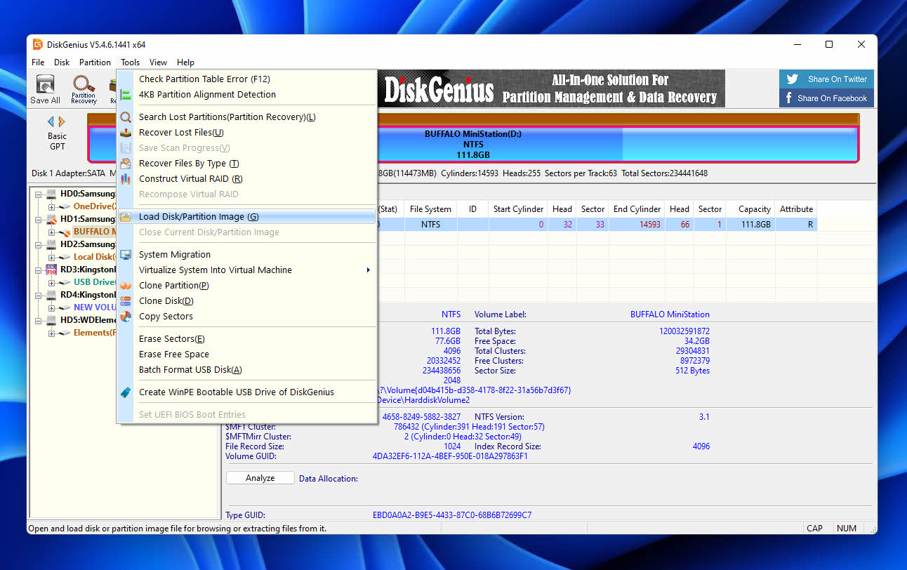 diskgenius load disk image