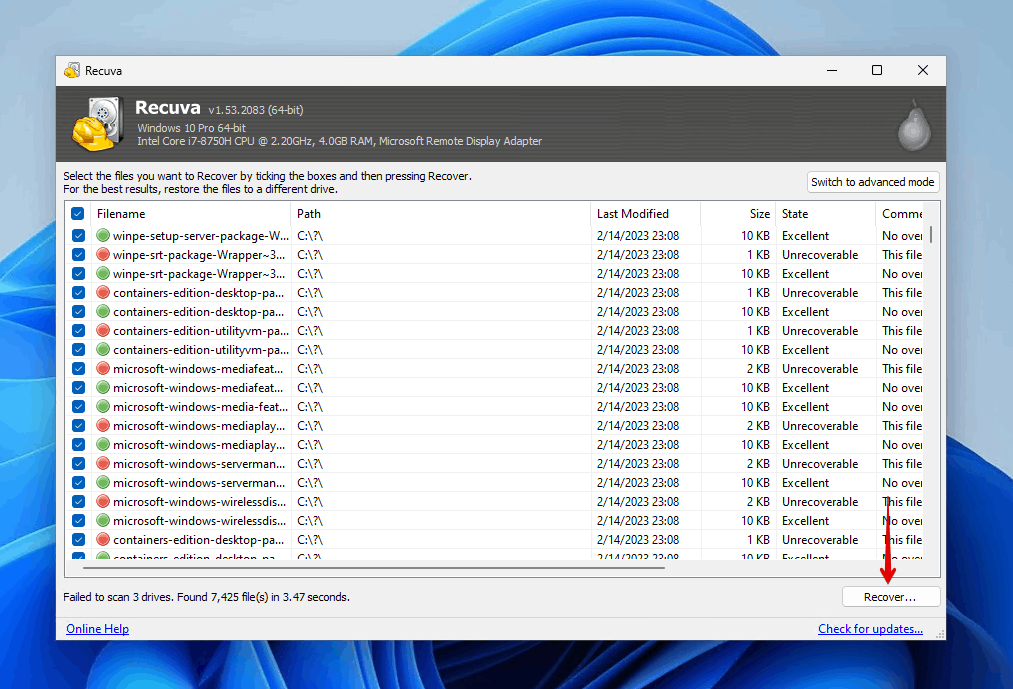 Marking data for recovery.