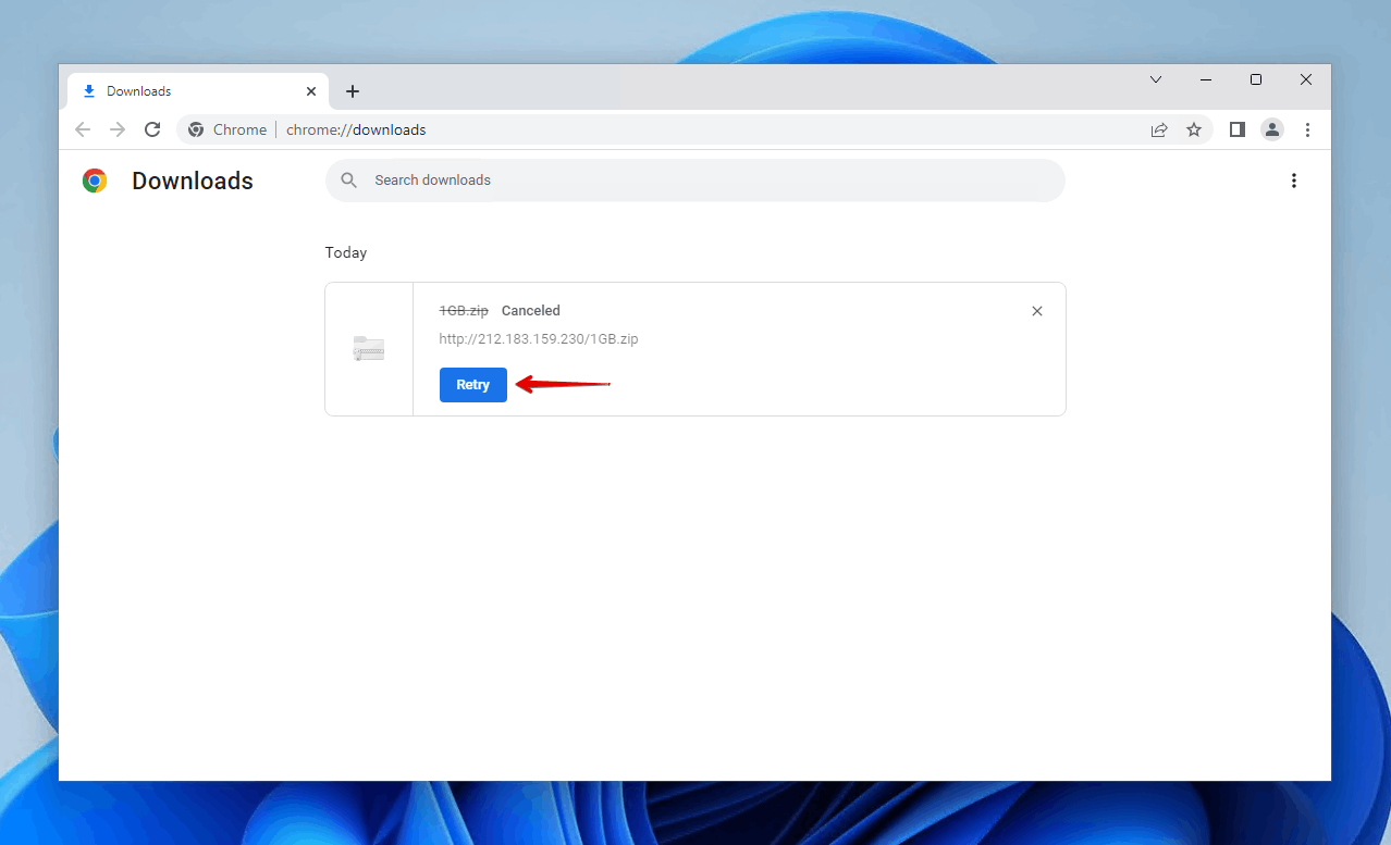 Retrying the download in Chrome.