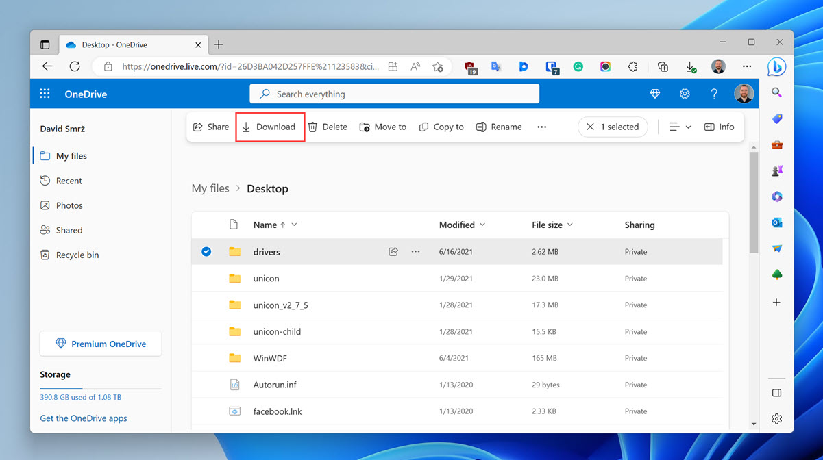 onedrive download desktop files