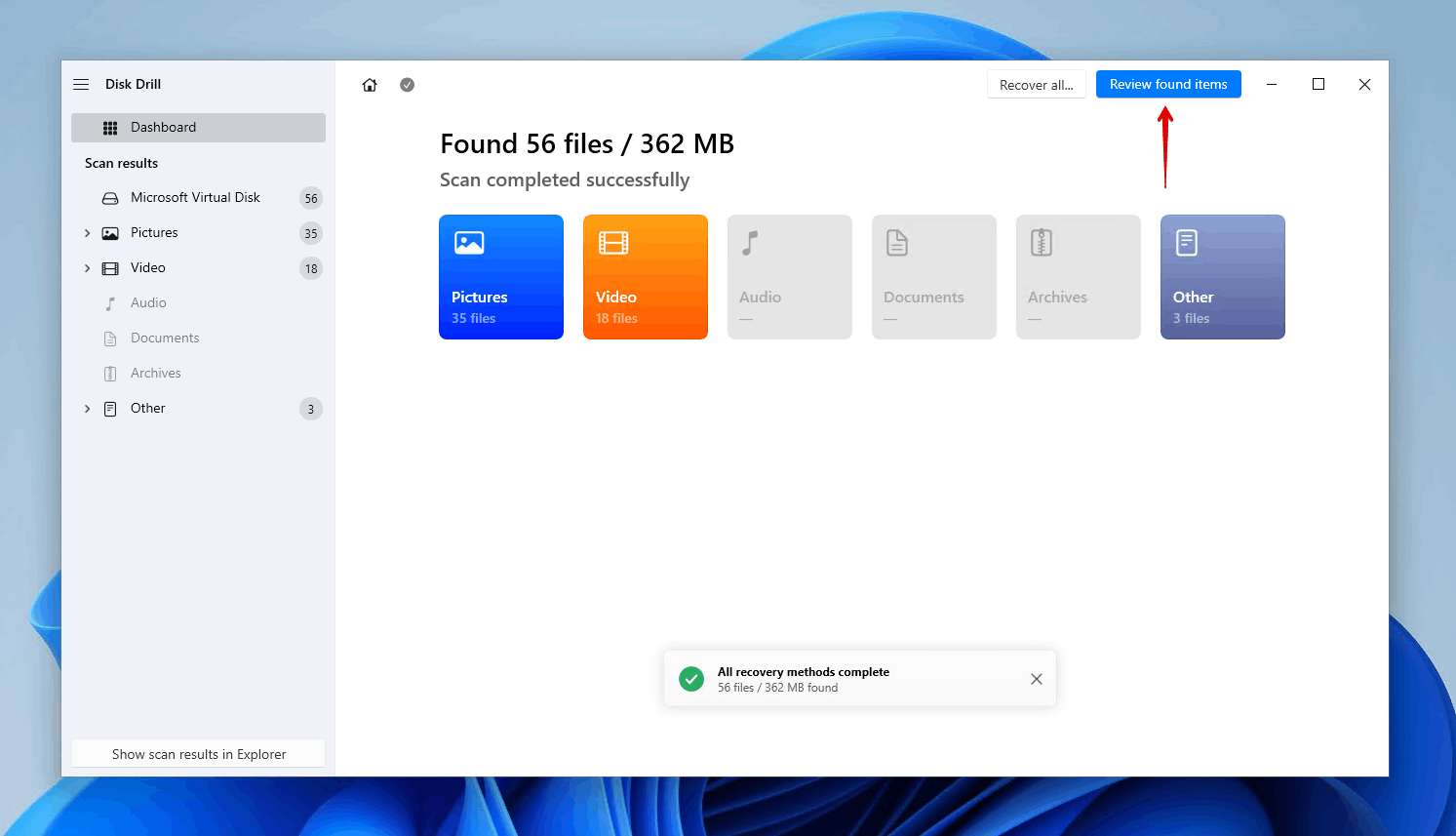 Reviewing the shift-deleted files Disk Drill found.