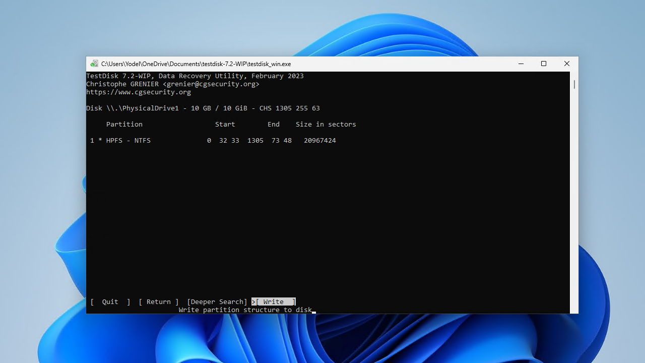 Writing the partition to the partition table.