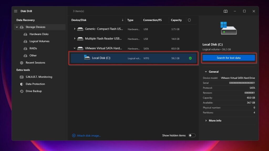 Disk Drill Disk Selection