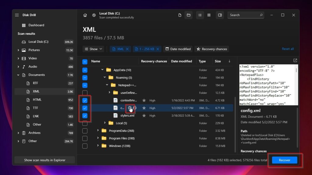 Disk Drill File Selection