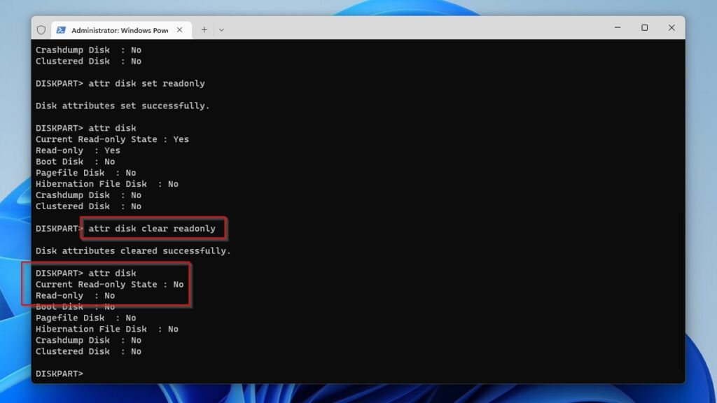 Diskpart Clear Read Only