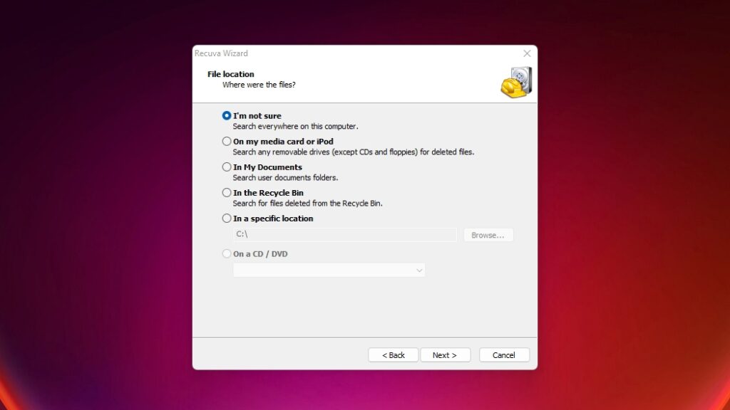 Recuva Wizard File Location