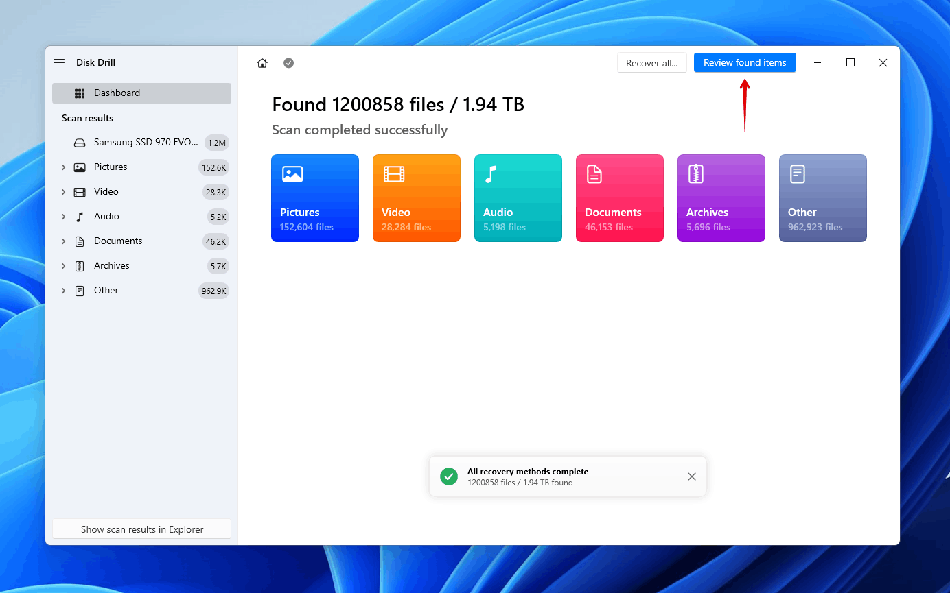 Reviewing what Disk Drill found on the formatted SSD.