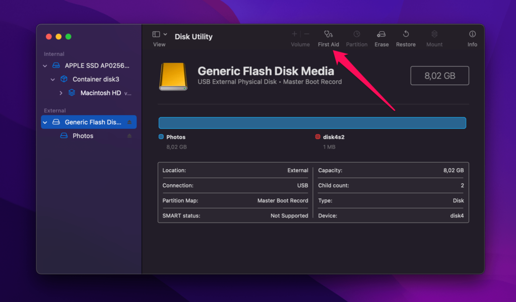 first aid in disk utility on mac