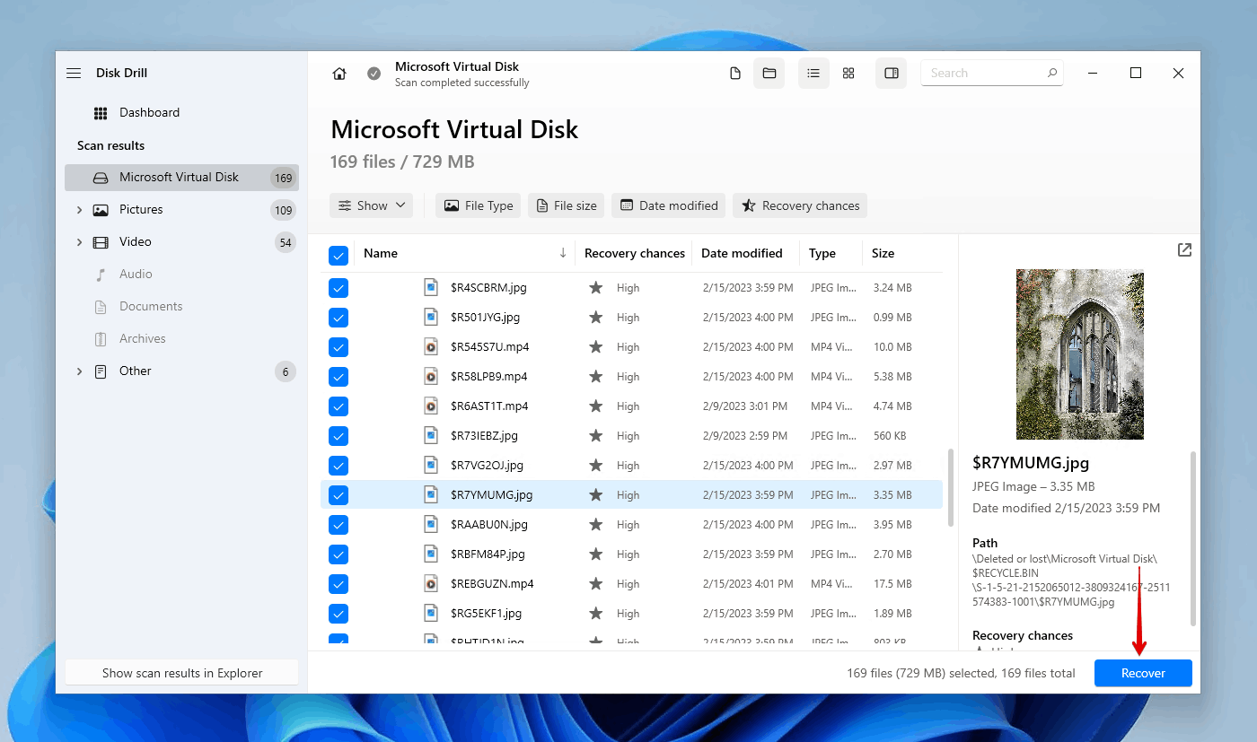 Choosing what data to recover from the SD card.