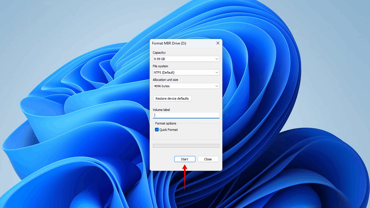 Formatting with File Explorer.