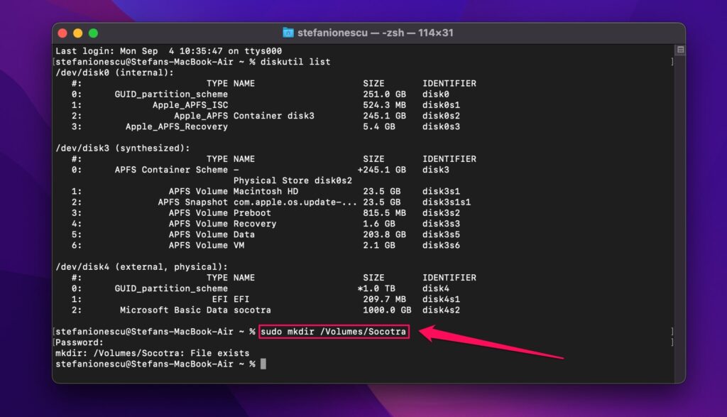 terminal sudo mkdir /Volume/