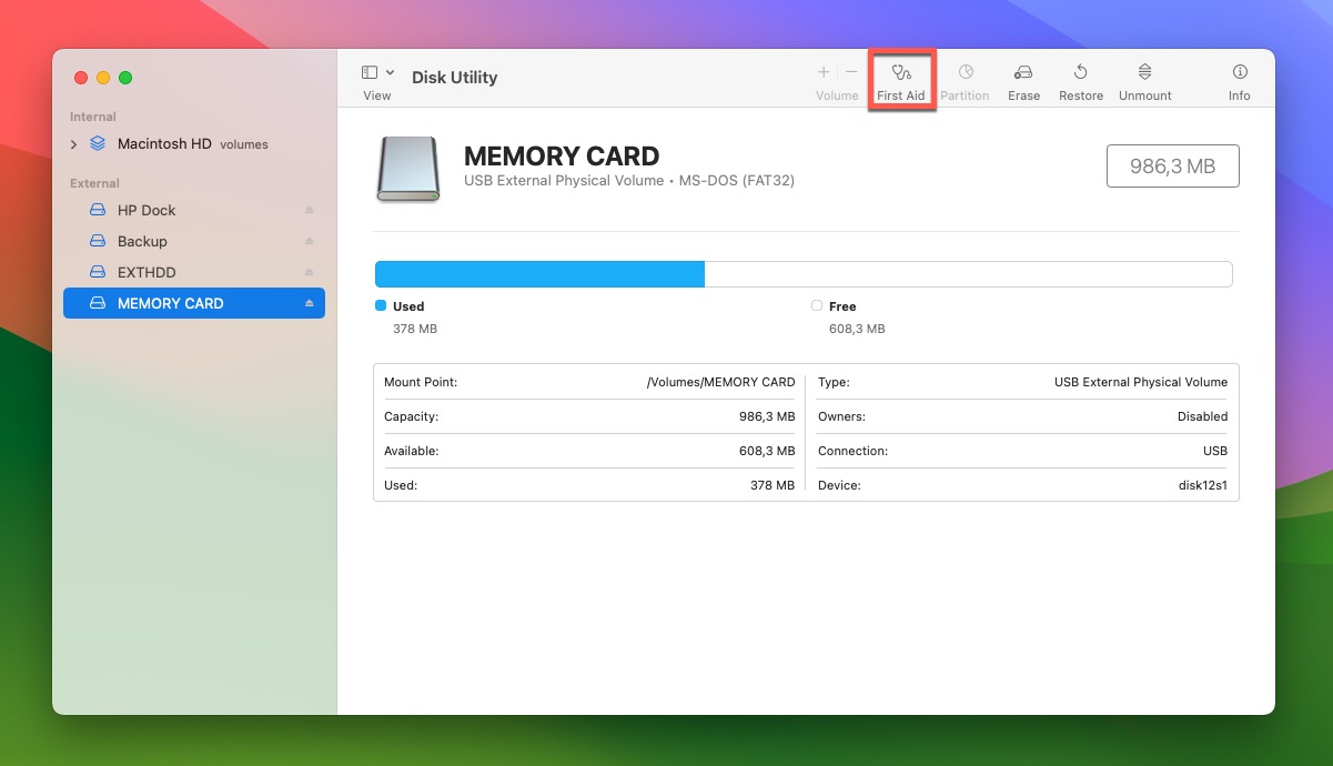 first aid disk utility
