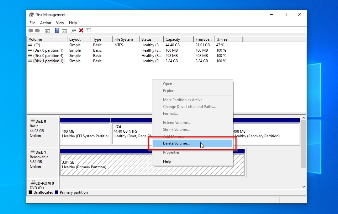 Disk Management Delete Volume