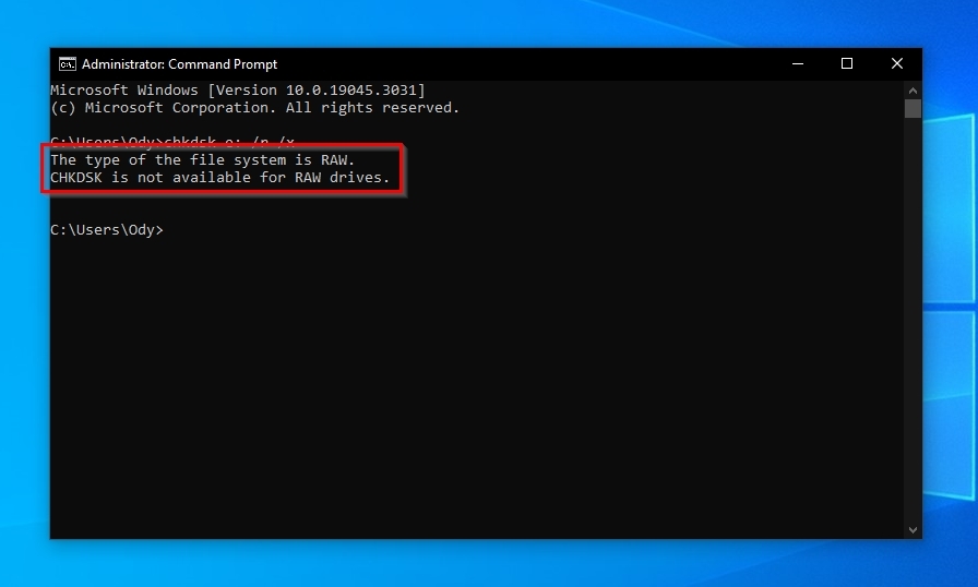 chkdsk not available for RAW drives